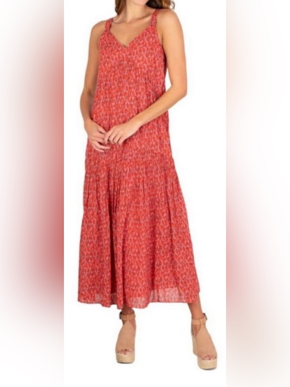 Joie Bondi Tea Rose Print Tiered Maxi Dress 100% Cotton Size Medium NWT